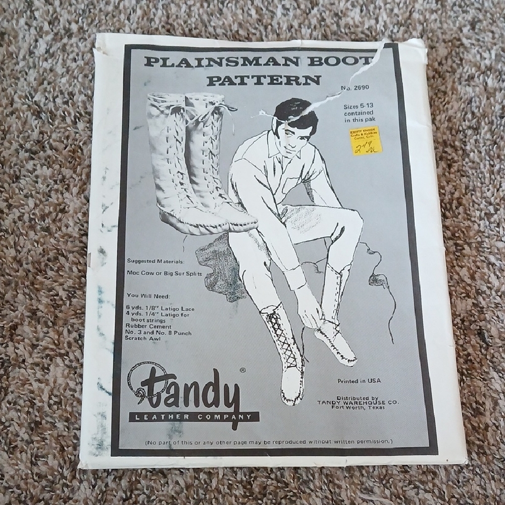 Vintage Uncut Tandy Leather Plainsman Boot Pattern Pack No. 2690